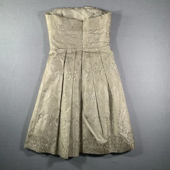 Priscilla Of Boston, Gold Metallic Strapless Formal Back Zip Mini Dress Size 6 - Picture 6 of 10